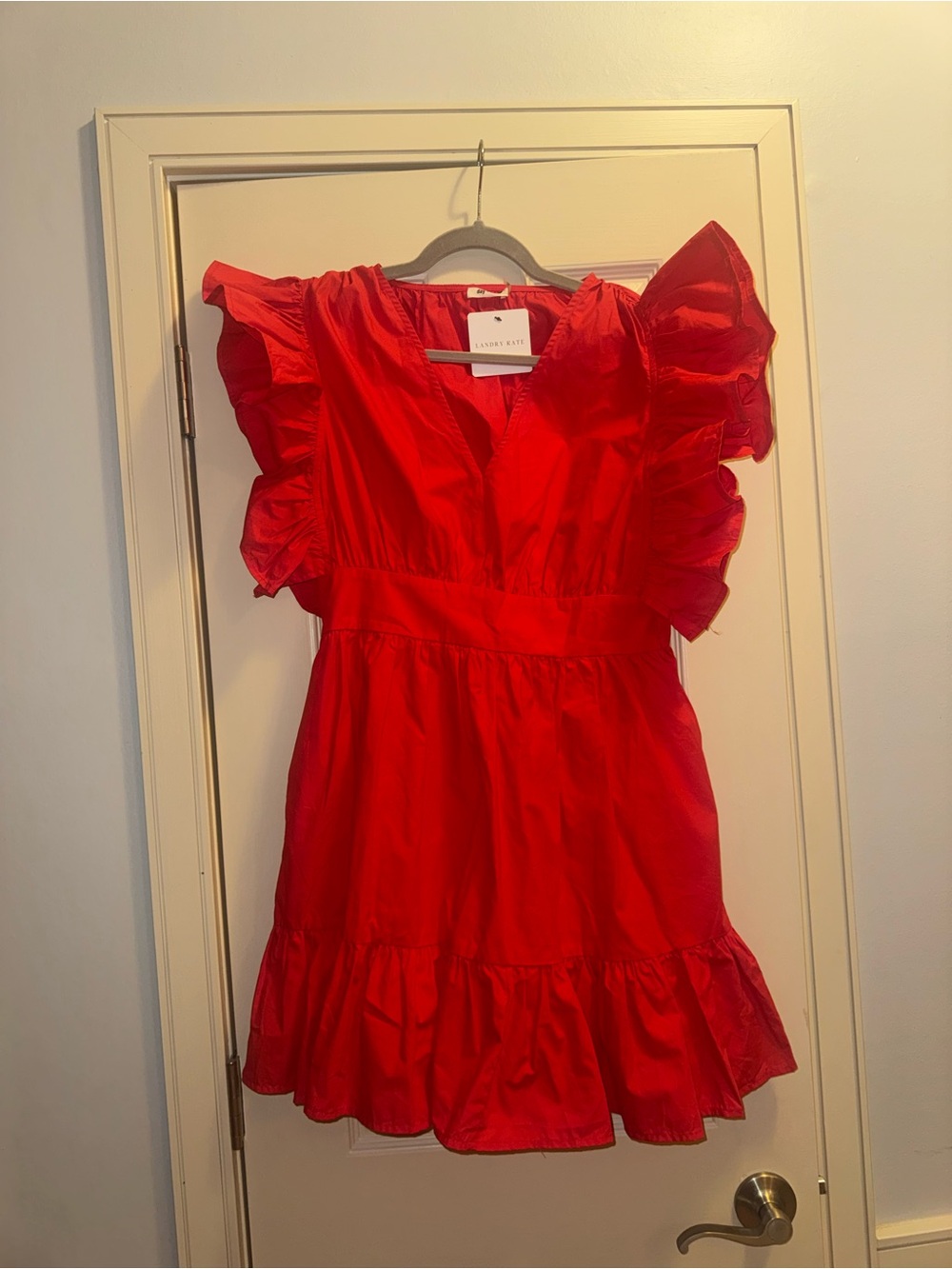 Landry Kate Red Ruffle-Sleeve V-Neck Party Dress